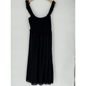 Wilfred Aritzia Reminisce Black Sundress Midi Womens L LBD Smocking Ruffle